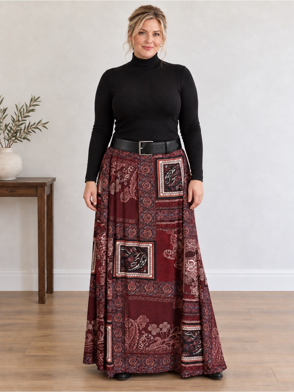 Y2K Patchwork Paisley Bandana Print Jersey Knit Maxi Skirt 1X